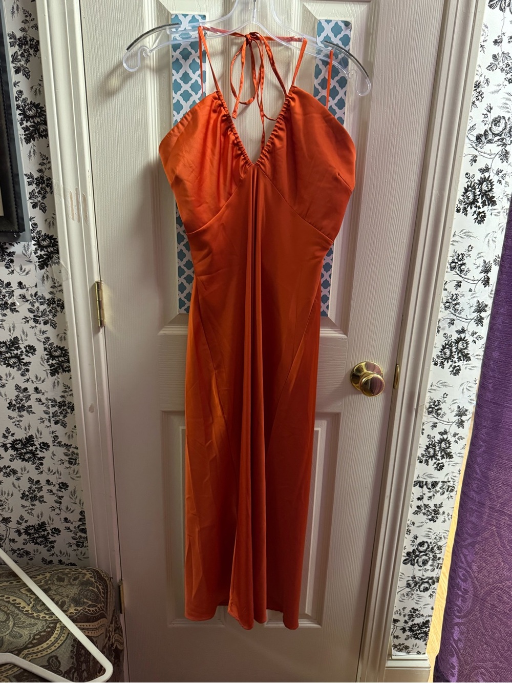 Abercrombie & Fitch Orange Halter Tie-Back Maxi Dress